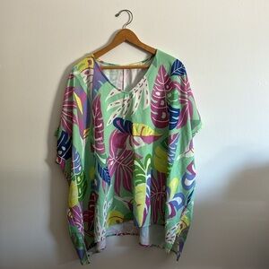 Cotton Bleu tropical lightweight V-neck flowy oversized top